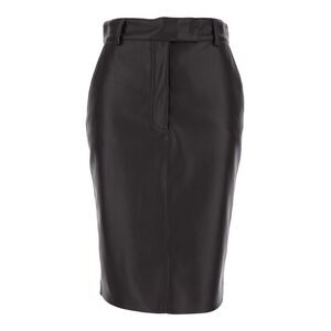 Plain Women Brown Skirt With Front Concealed Closure In Leather Woman